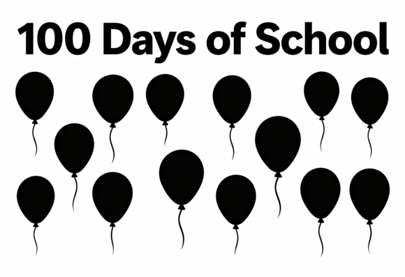 100 Days of School Black Balloons Graphics for Crafts