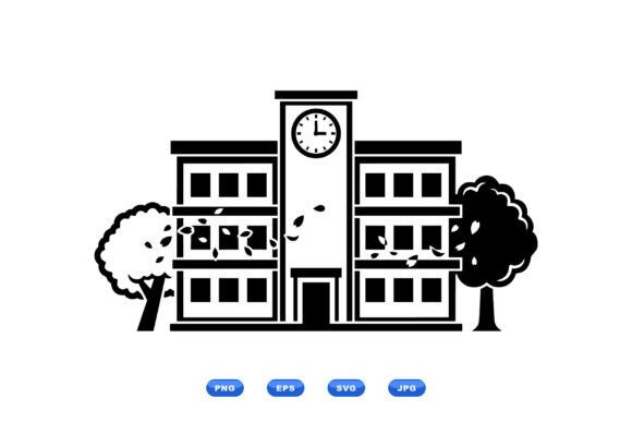 Autumn School Building Clipart: Graphics for Crafts