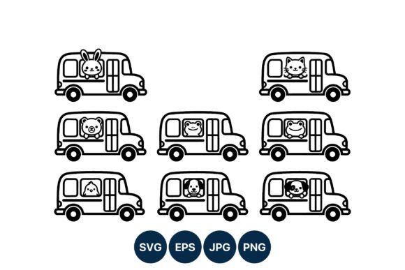 Cute Animals School Bus Graphics for Crafts
