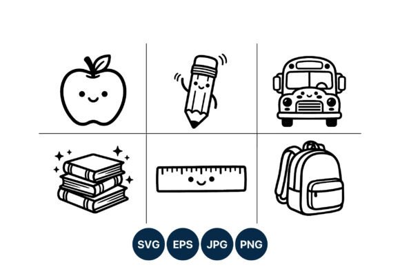 Cute School Supplies Icons: Crafts & Graphics
