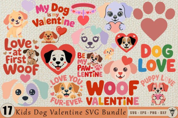 Kids Dog Valentine SVG Bundle: Crafts & Graphics
