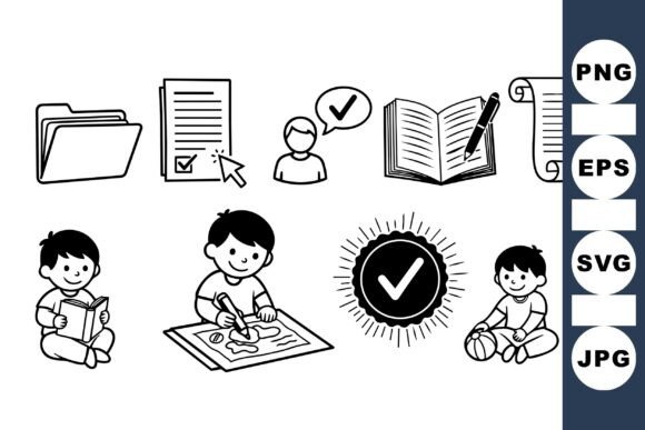 Kids School Task Icon Set: Graphics for Crafts