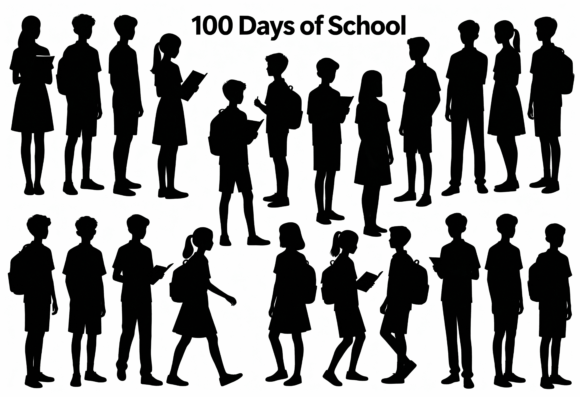 Reviewing 100 Days of School Silhouettes