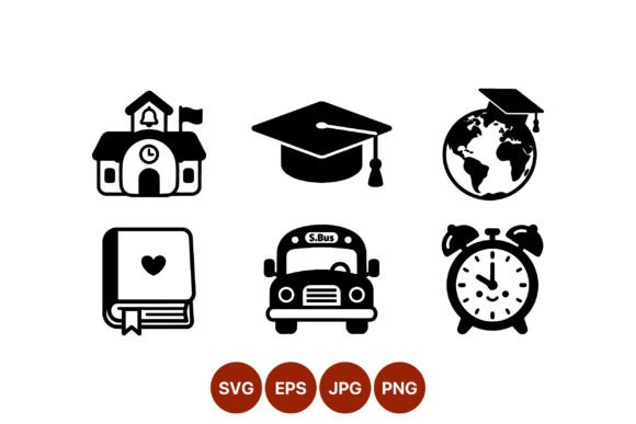 Reviewing School Icons Vector Black White for Embroidery