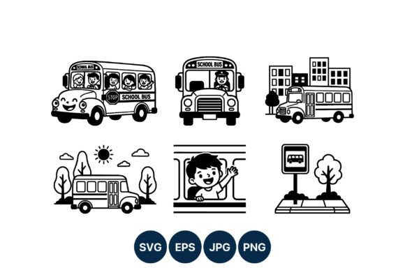 School Bus Kids Vector: Graphics for Crafts