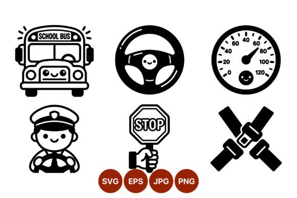 School Bus Safety Icons: Graphics for Crafts