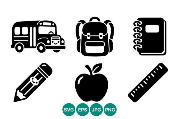 School Icons Black Set Vector: Graphics for Crafts