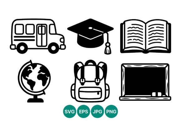 School Icons Black White Vector Art for Graphics & Crafts