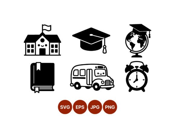School Icons Vector Set: Graphics for Crafts