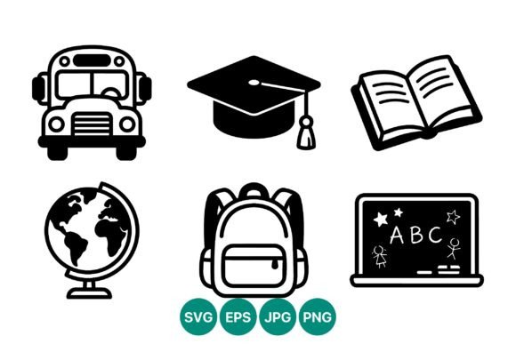 School Icons Vector Set: Graphics for Crafts