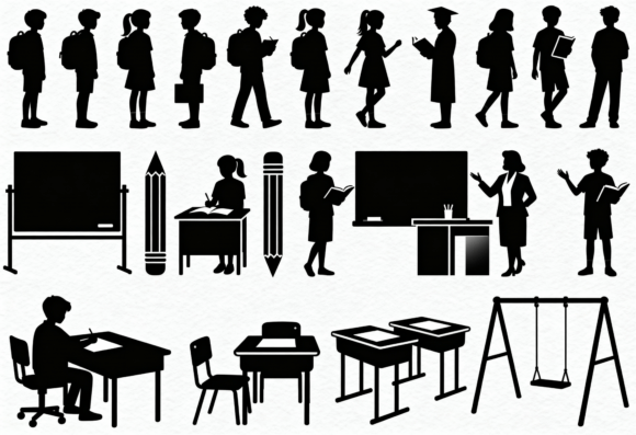 School Kids Silhouettes for Crafts & Graphics