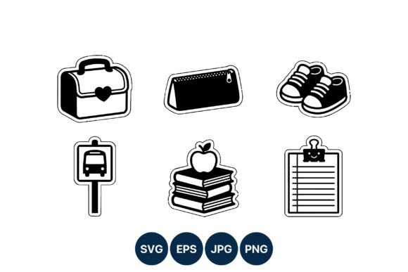 School Supplies Black White Icons: Graphics for Crafts