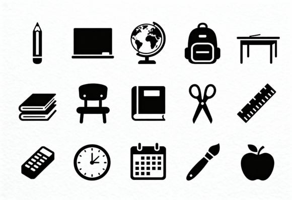 School Supplies Icons Clipart Vector for Crafts & Graphics